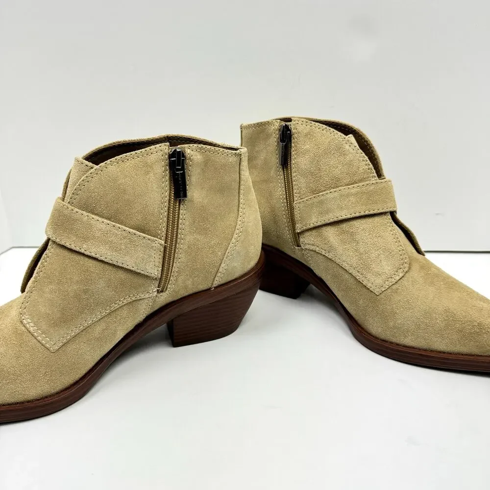 NEW Vince Camuto Ashena Tan Suede Leather Buckle Zip Up Bootie Ankle Boots